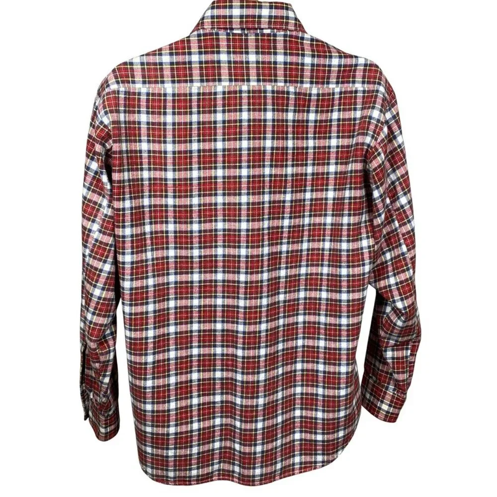 Vintage Sears Red Plaid Flannel Shirt Mens Size L Long Sleeve Button Up